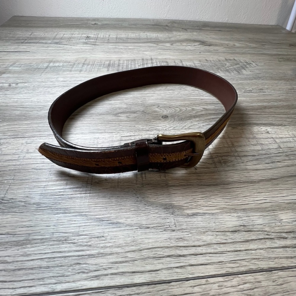 Rolfs Leather Belt Men Large Burgundy Calf Hair Croc Embossed Western 1849 1.25"